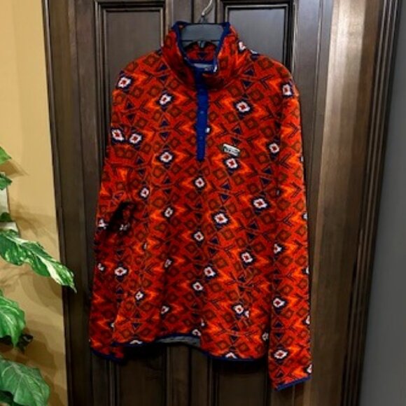 L. L. Bean Sweater Fleece Geo Print Stand-Up Collar Long Sleeves Pullover - Picture 1 of 12